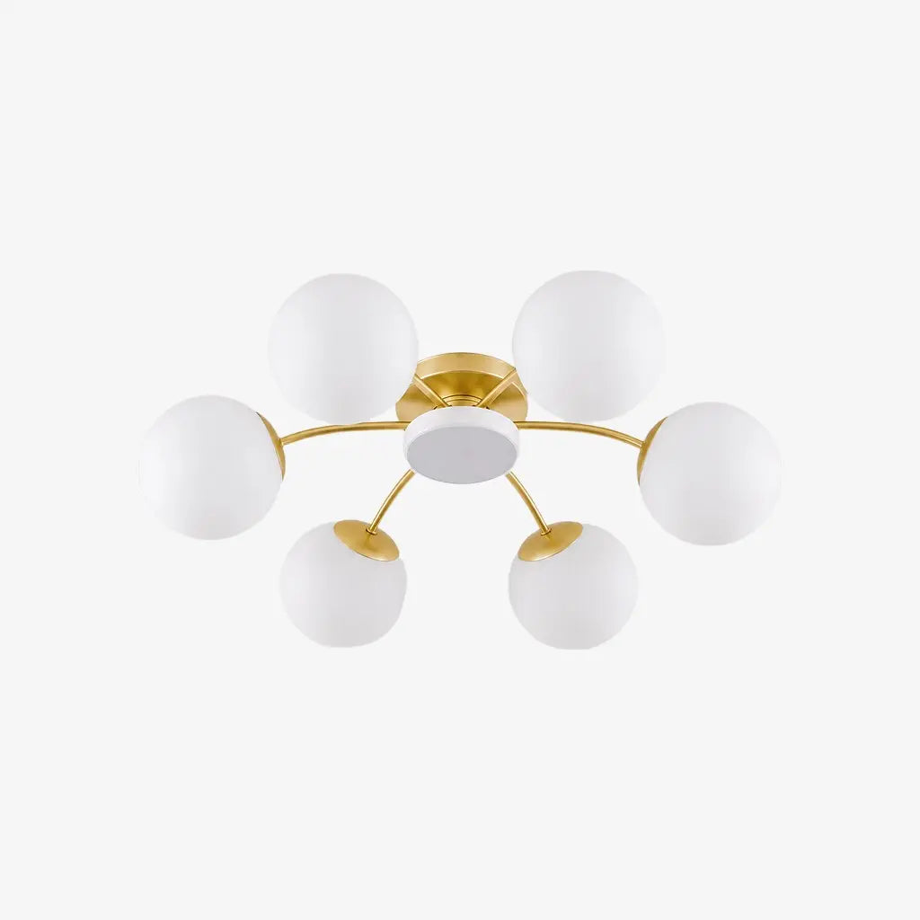 Gold milk glass ceiling light with 6 plus 1 heads