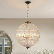 Luxurious Vintage Crystal Globe Chandelier with Antique Brass Finish