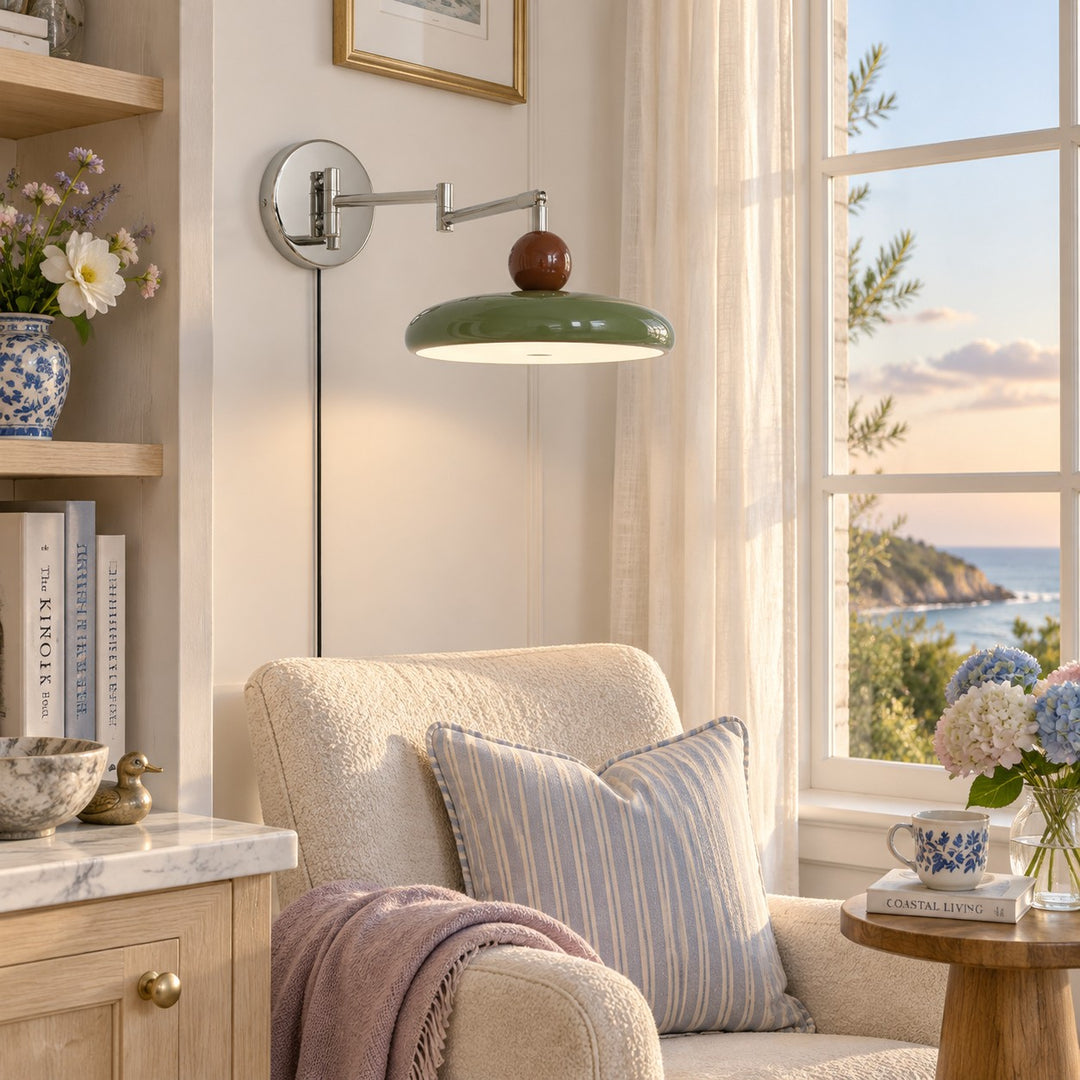 Adjustable Chrome Disc Plug-In Wall Lamp