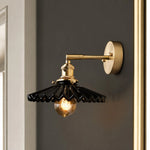Bild in Gallery-Viewer laden, Close wall scene of black pleated ceramic wall sconce