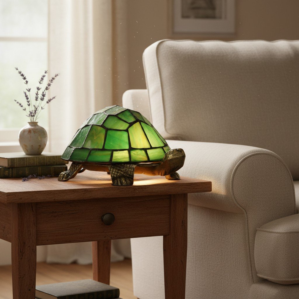 TiffStar Tortoise Art Glass Accent Lamp – Retro Style Decorative Bedside Lamp for Cozy Reading