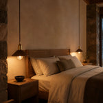 Bild in Gallery-Viewer laden, Pair of cherry wood pendant lights installed beside a bed