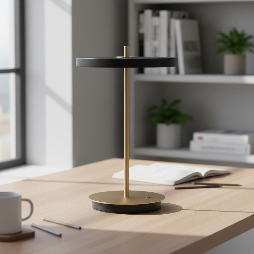Lampe de table en métal minimaliste moderne sculpturale Astris pour salon et bureau