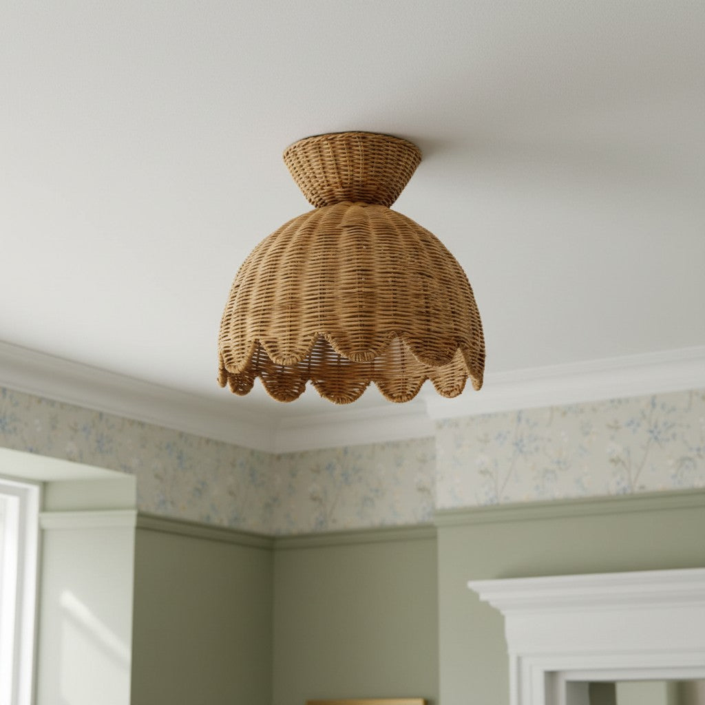 Lámpara de Techo Rattalia - Diseño Escultural de Flor en Estilo Natural para Isla de Cocina