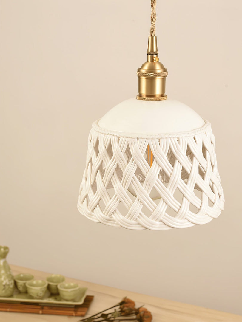 Woven Ceramic Brass Swag Pendant Light