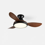 Vintage wood-grain three-blade flush mount ceiling fan
