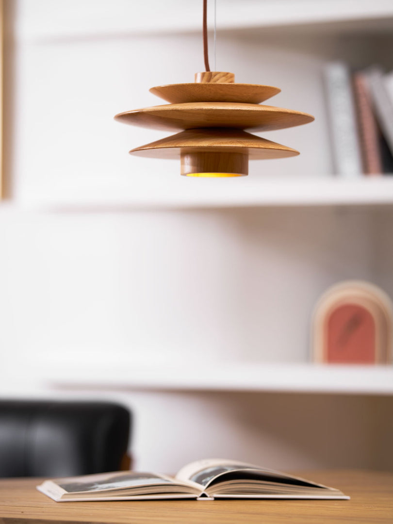 Layered Wood Plug-In Swag Pendant