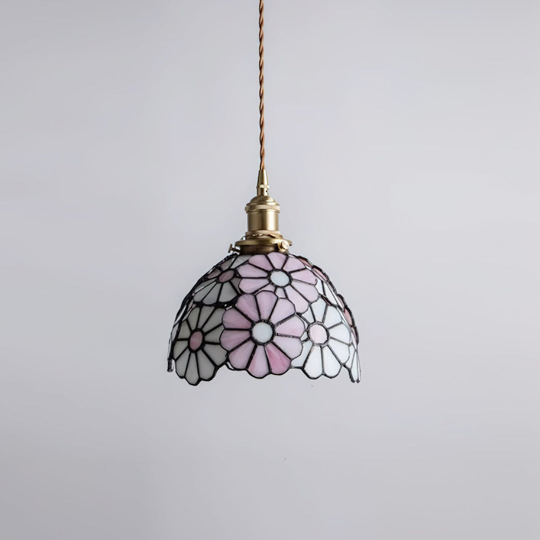 Brass Stained Glass Plug-In Pendant