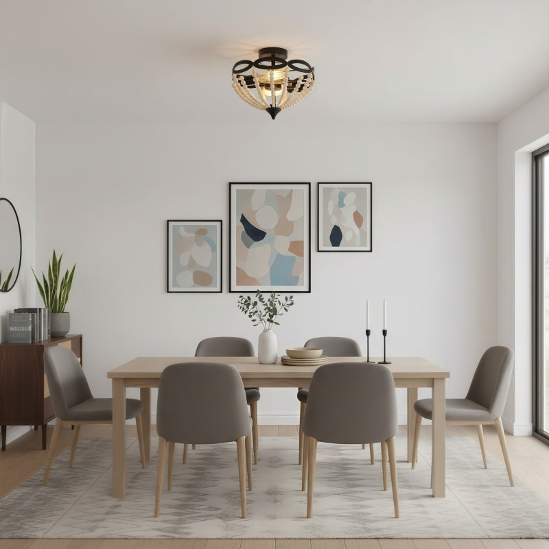 Lámpara de techo con cúpula de cuentas Rustibea – Estilo campestre antiguo para cocina