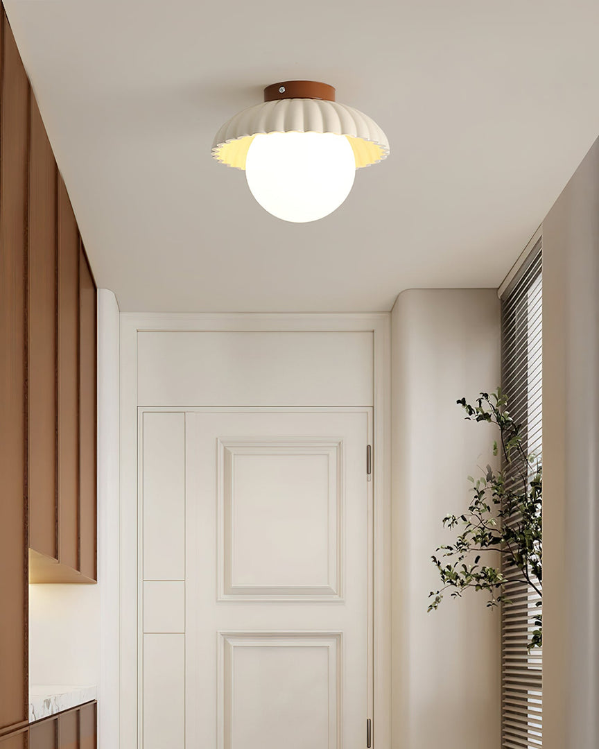 Plafonnier élégant de style Alien Cream en métal beige et verre