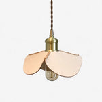 Load image into Gallery viewer, Hand-stitched leather petal pendant light with brass-tone metal hardware