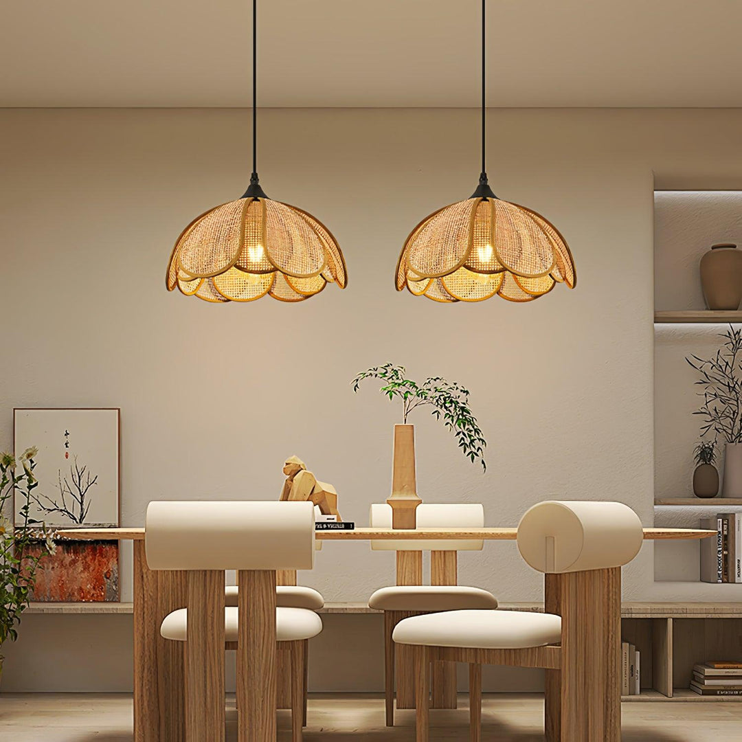 Layered Rattan Petal Plug-In Swag Pendant