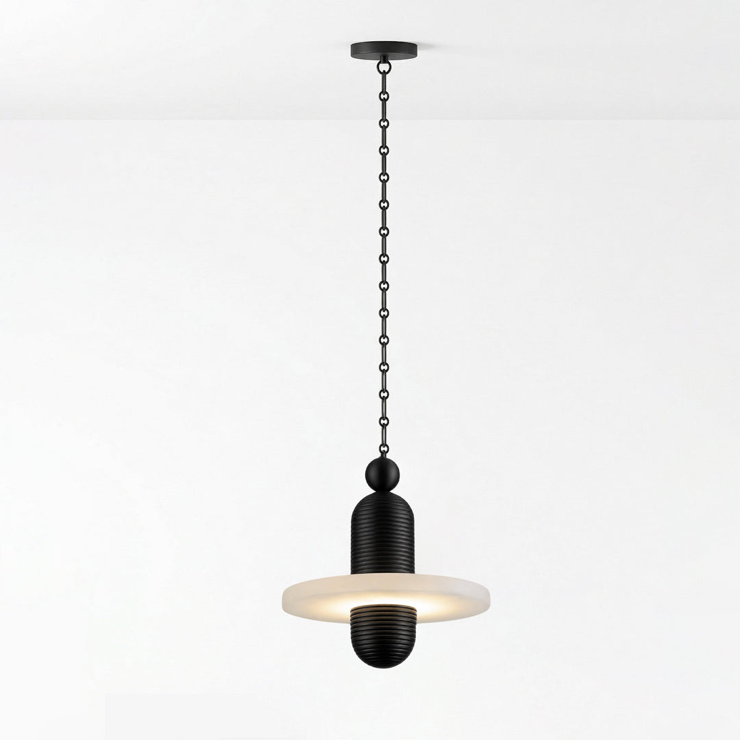 Black Metal Alabaster Chain-Hung Chandelier