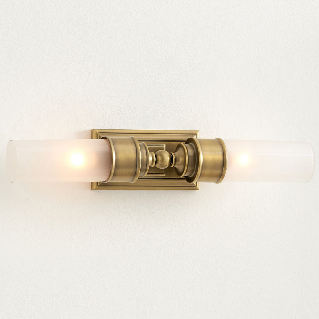 Kalvora Double Tube Wall Sconce - Aged Frosted Glass Vanity Light