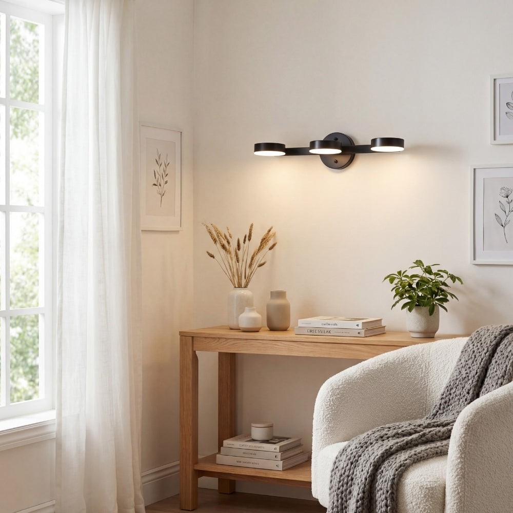 Lámpara de Pared para Tocador Gyralume Ajustable con Tres Cabezas - Diseño Redondo Moderno de Metal Contemporáneo para Decoración del Hogar