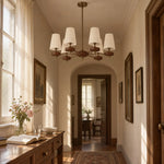 Charger l'image dans la visionneuse de galerie, 6-light Hour Rho chandelier in white velvet styled in a warm interior