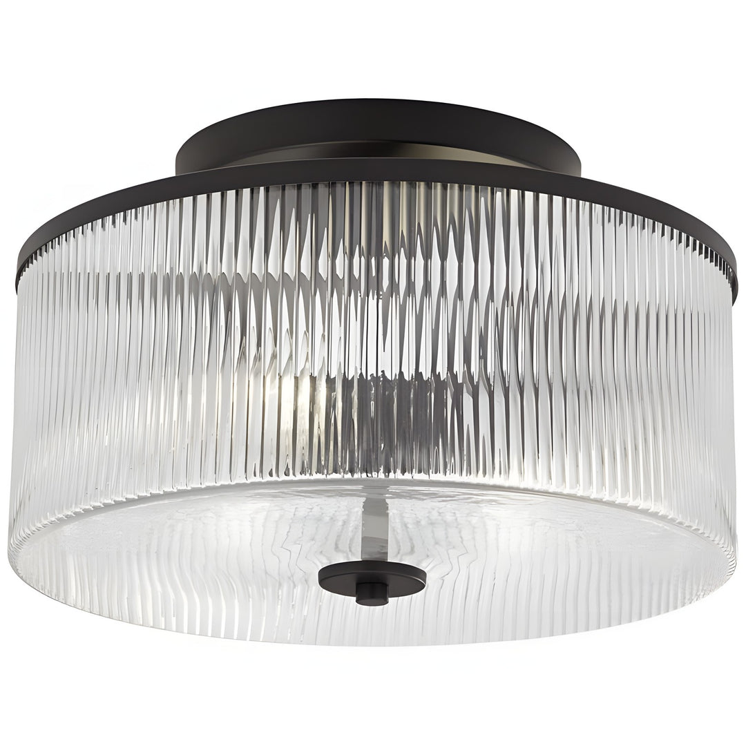 Plafonnier tambour en verre rayé - Luminaire de style campagnard