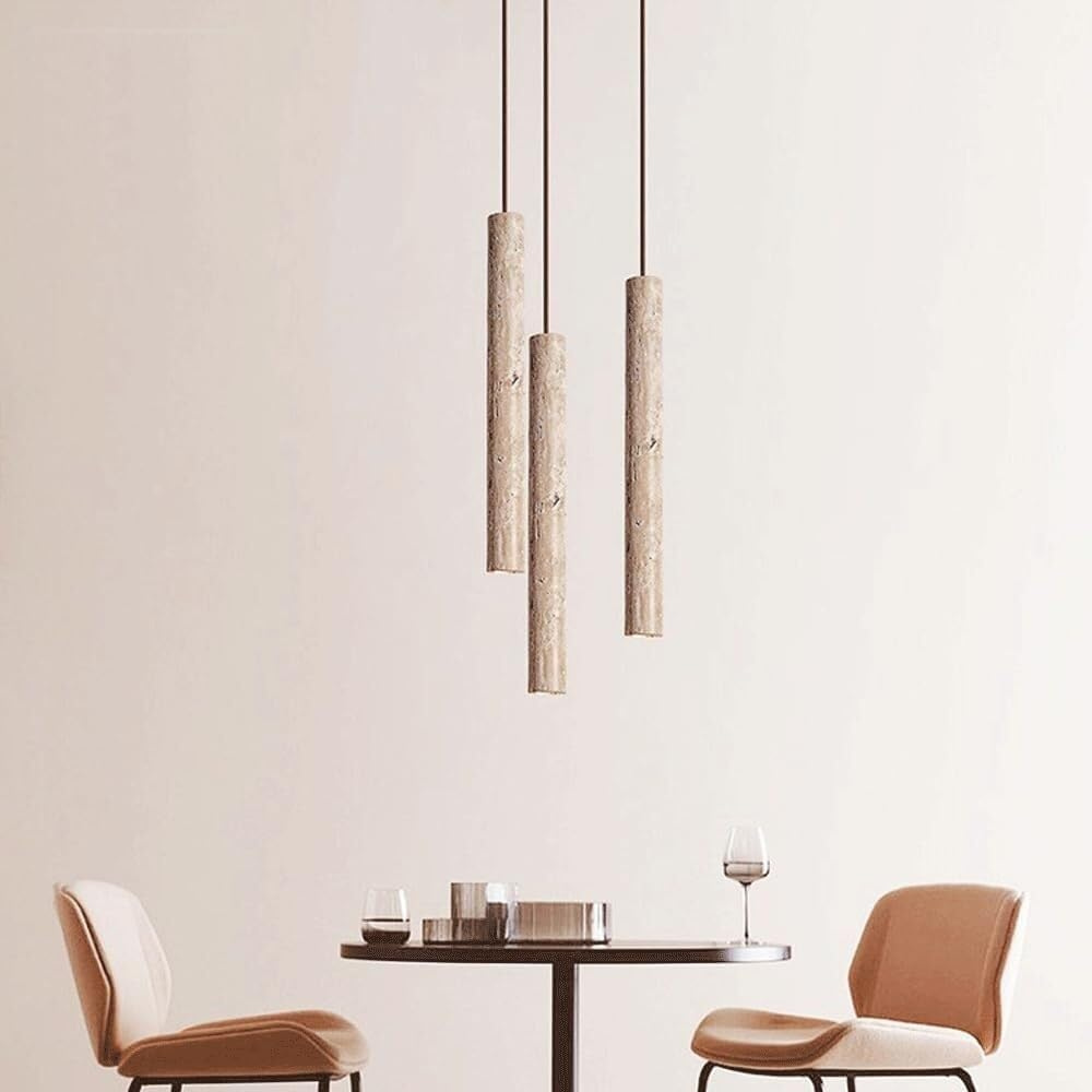 Marbled Travertine Cylinder Modern Pendant Light