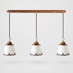 Load image into Gallery viewer, three-light ceramic pendant with a 100 cm wood ceiling plate