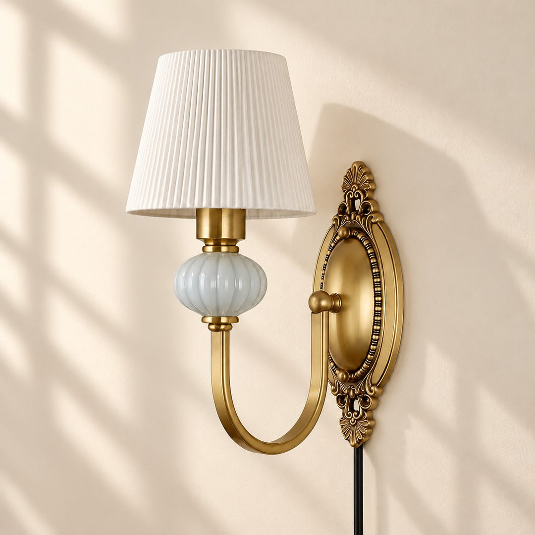 Rowanea Fabric Shade Ceramic Plug-In Wall Sconce