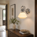 Bild in Gallery-Viewer laden, Creamy yellow glass wall sconce in entry console setting