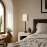 Load image into Gallery viewer, Square fabric shade table lamp in a bedroom