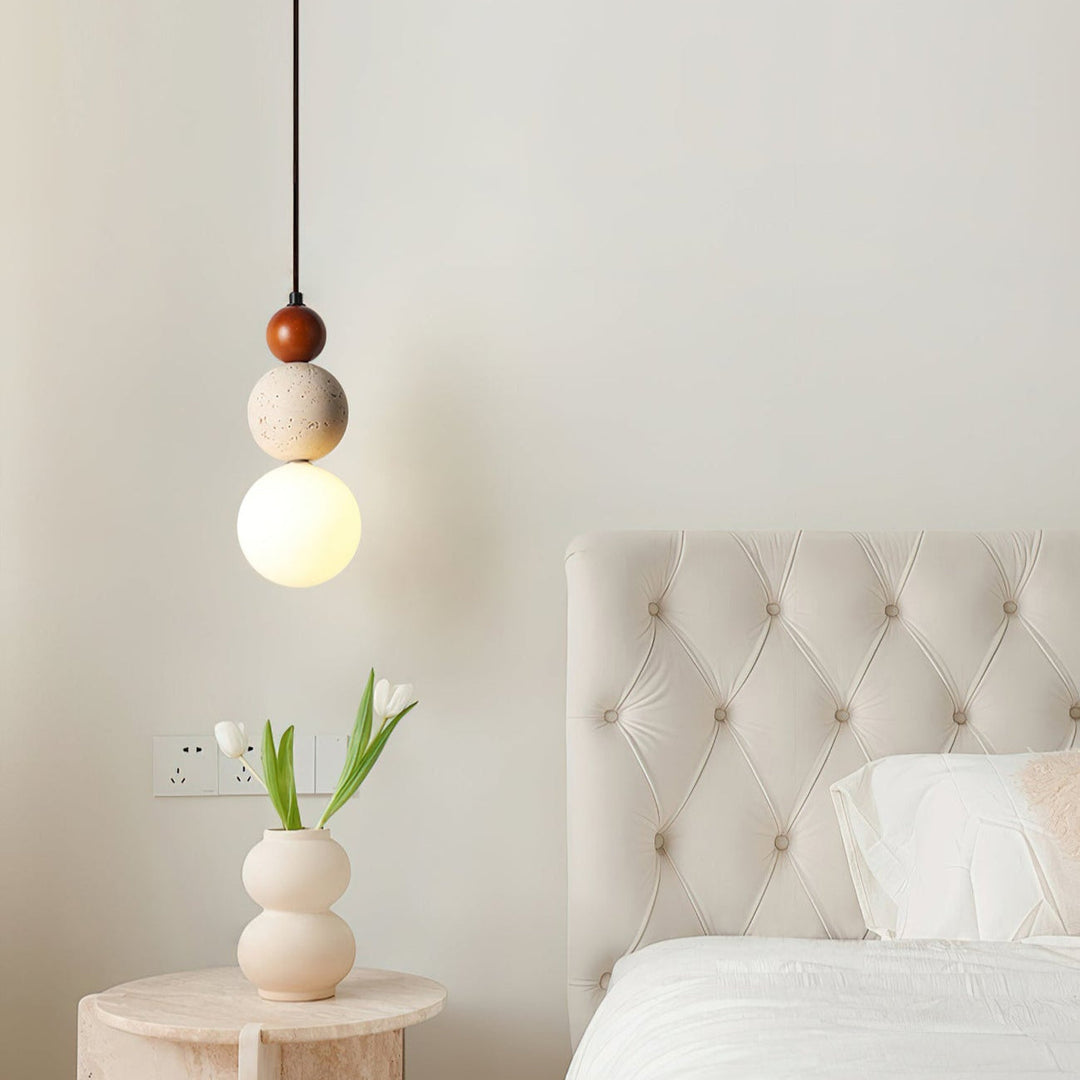 Elegantes Leuchten Creme Stein Nachttisch Pendelleuchte