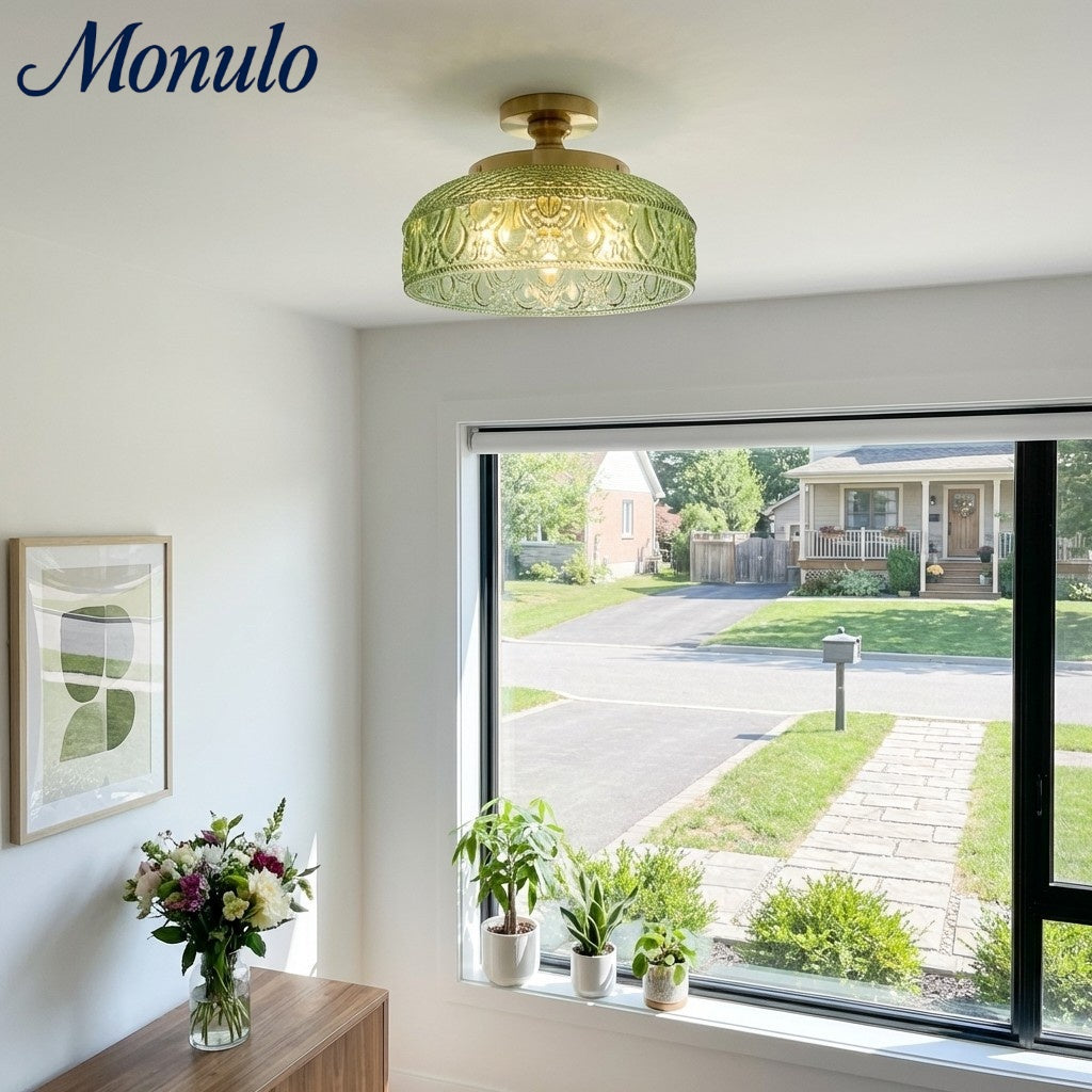 Lámpara de techo Verdoma de vidrio ondulado y metal – Diseño minimalista para dormitorio y pasillo