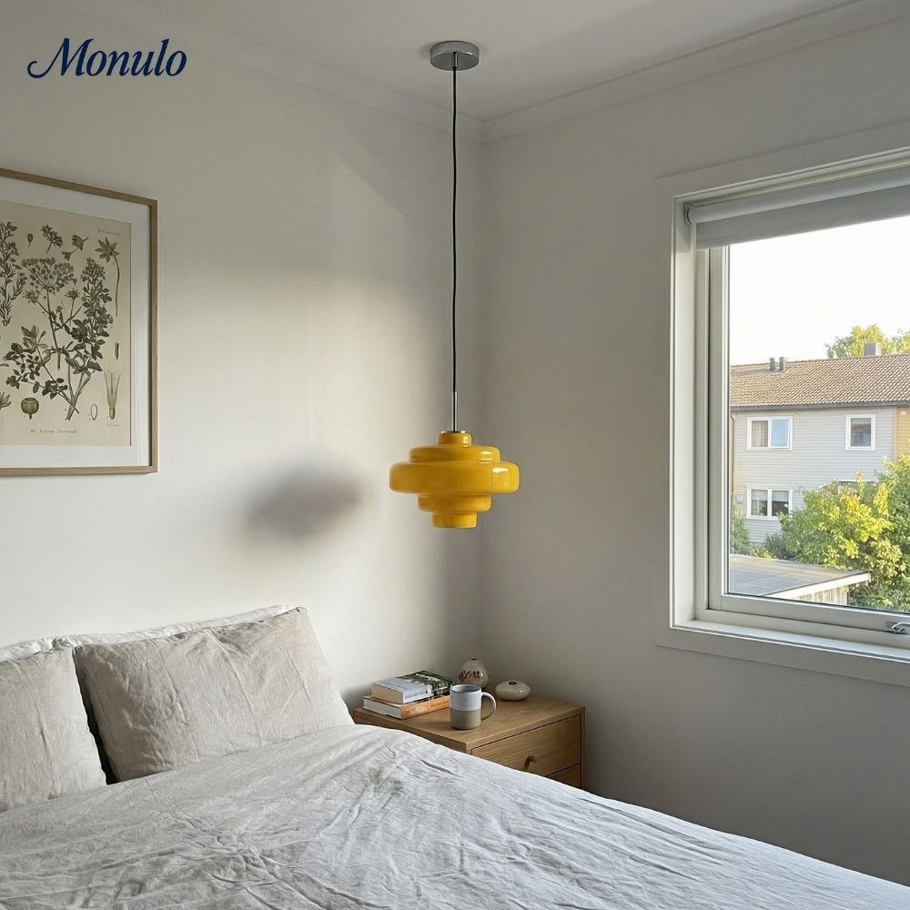 Lámpara colgante Koloro con pantalla de vidrio coloreado: moderna lámpara de suspensión ajustable para interiores.