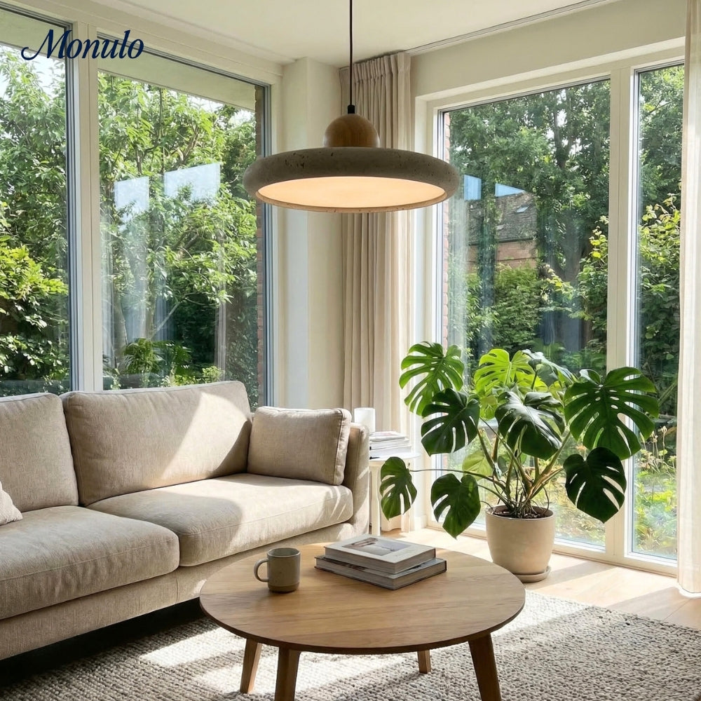 Modern Minimalist Travertine Frisbee Pendant Lamp