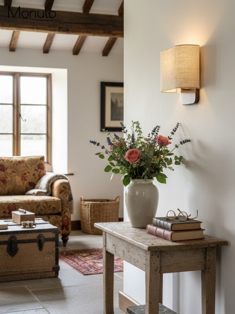 Nolvara Soft Fabric Luxe Metal Fabric Wall Sconce for Bedroom Reading Light