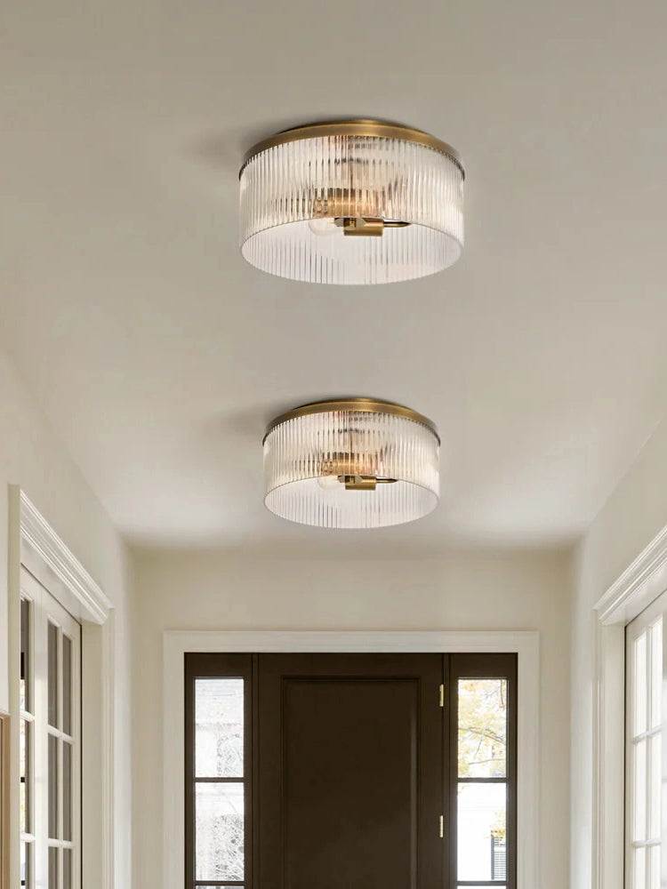 Plafonnier semi-encastré à nervures - Design encastré en verre avec finition dorée