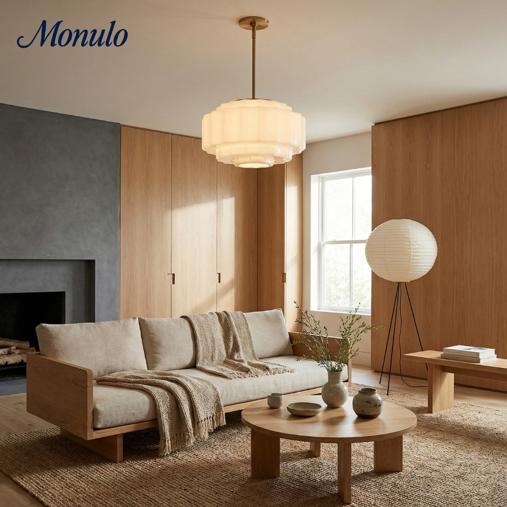 Geotower Glass Tiered Opal Pendant Light - Art Deco Vintage Style Ceiling Lamp for Living and Dining Areas