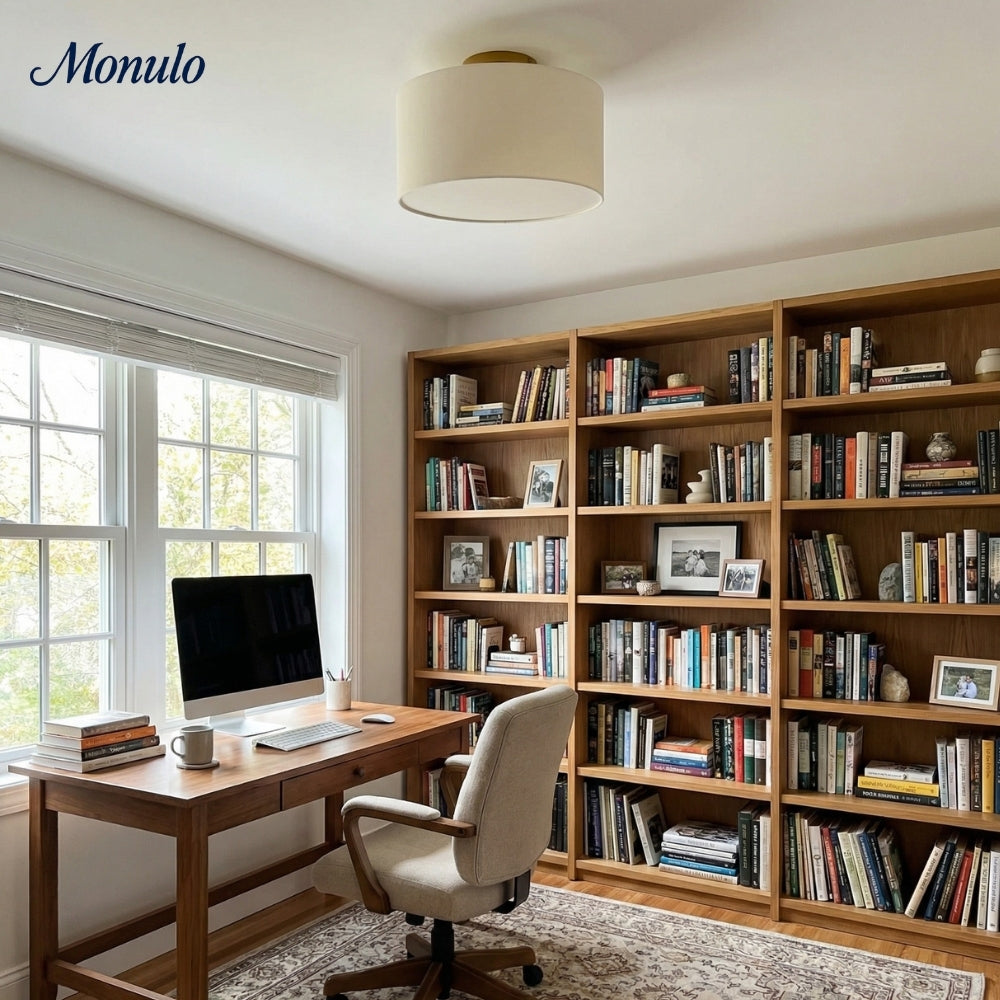 Lámpara de techo empotrada Jelvane Linen Drum: moderna lámpara de techo de tela para dormitorio