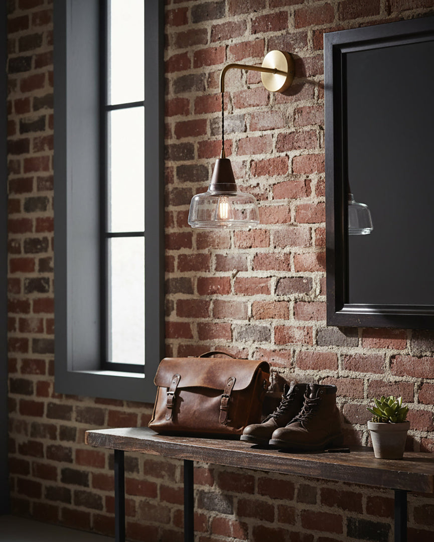 Clear Bell Glass and Brass Plug-In Wall Lamp product view