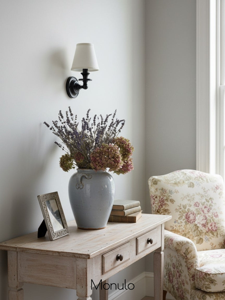 Kalvora Drum Shade Wall Sconce – Fabric Sconce Light for Cozy Cottage Lighting