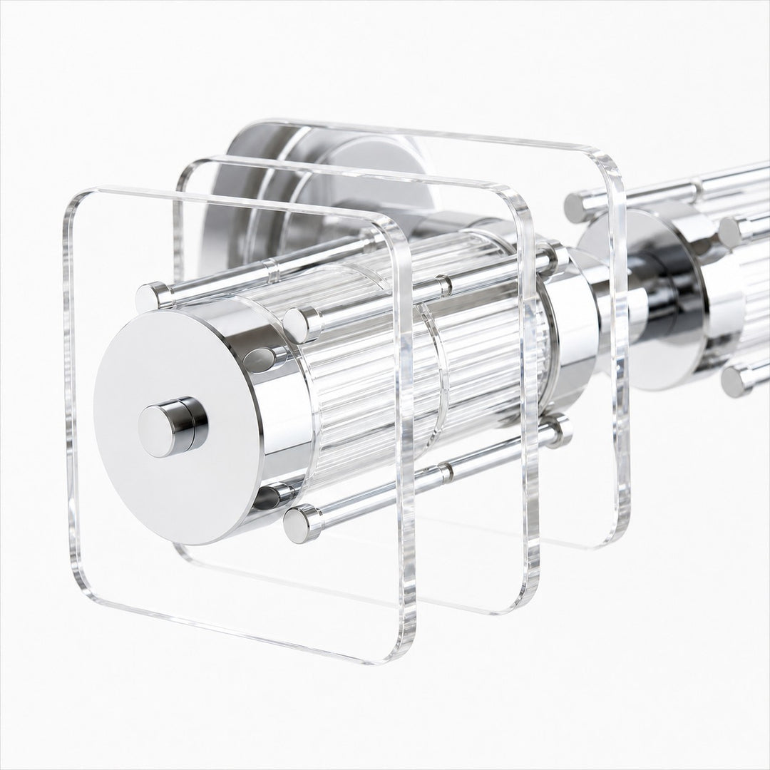 Horizontal Bauhaus wall lamp clear acrylic and chrome square detail