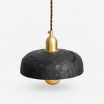 Cargar imagen en el visor de la Galería, Black carved wood pendant lamp on a clean background
