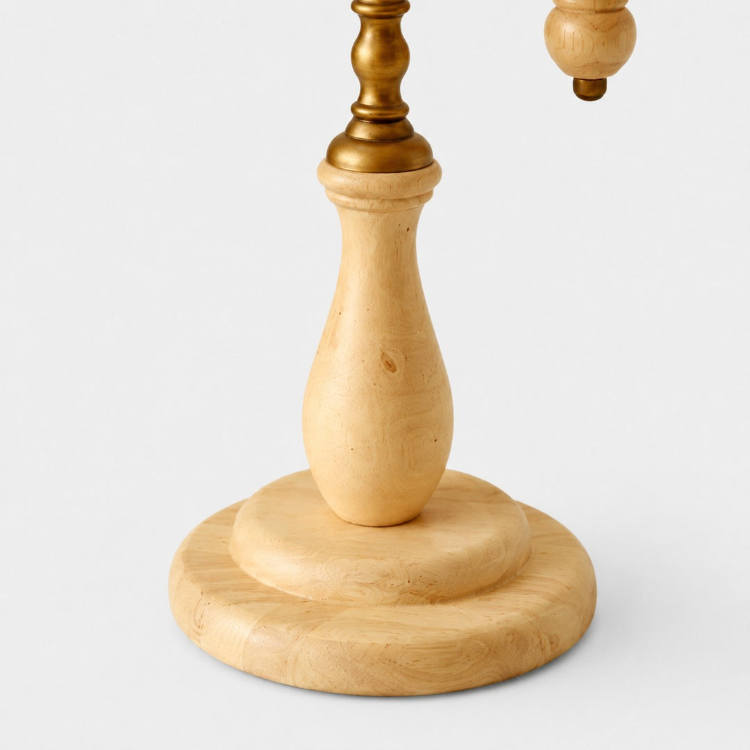 Beige Fabric vintage wood and brass-tone table lamp