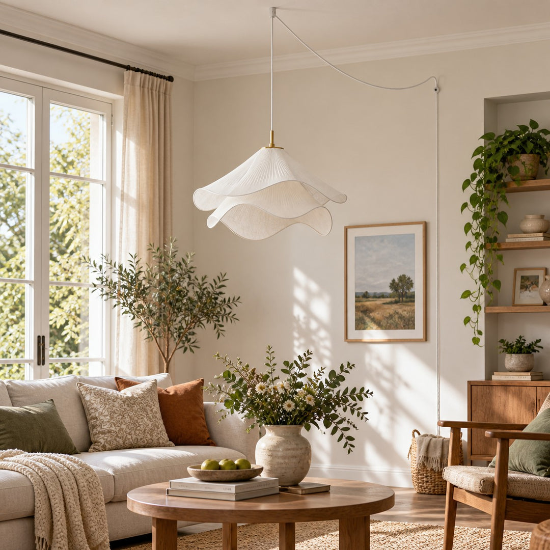 Layered Pleated Fabric Plug-In Pendant Light