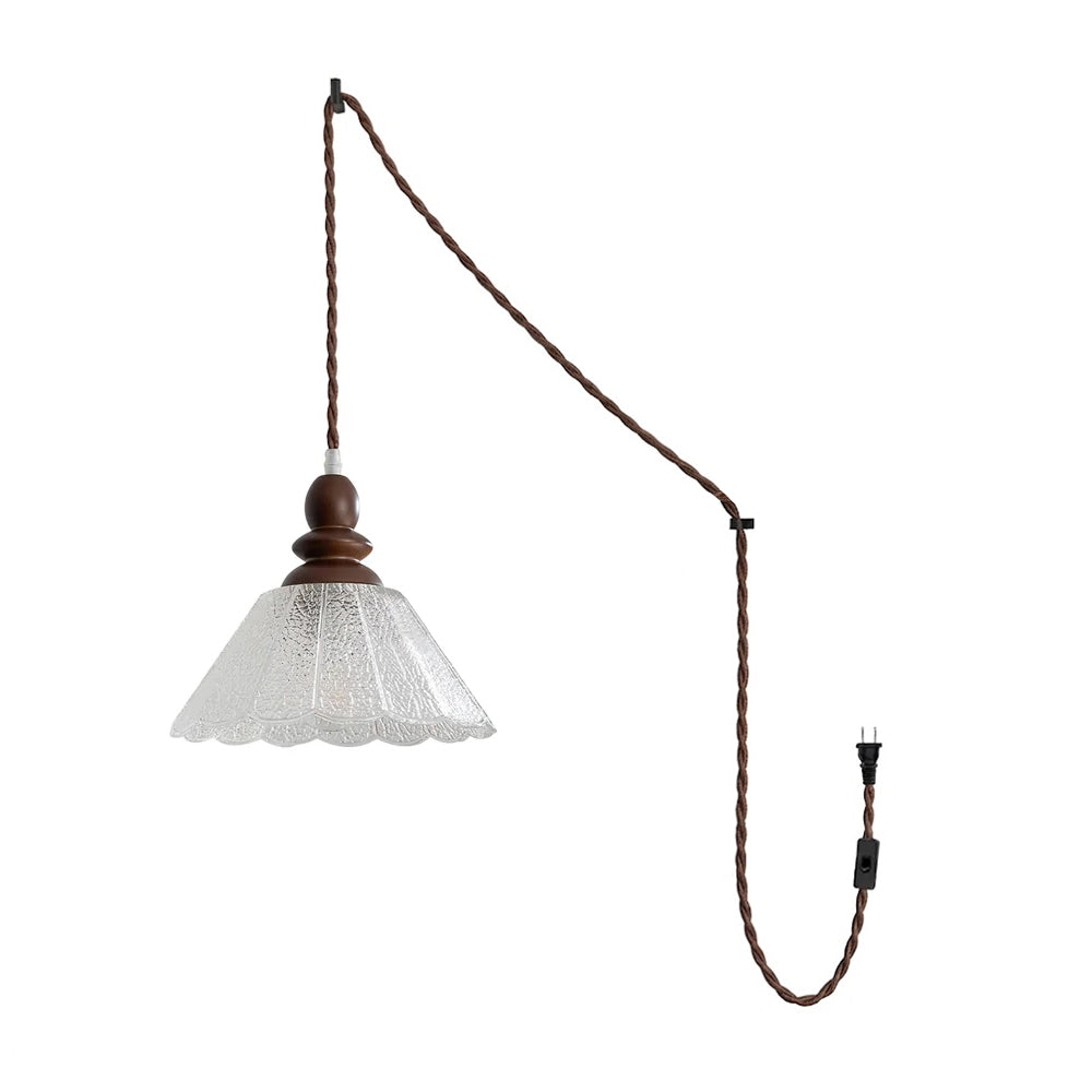 Natural Wood And Glass Plug-In Pendant