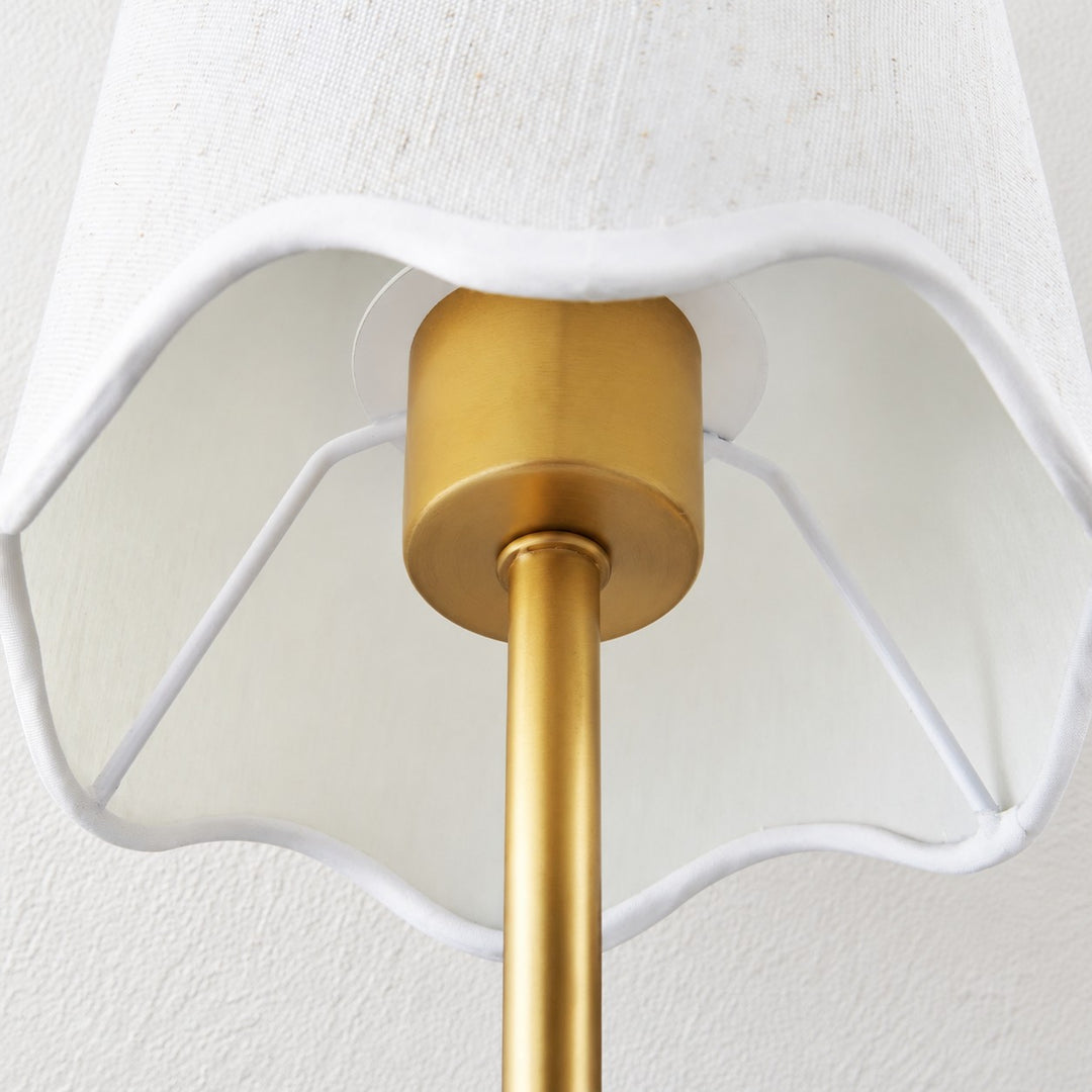 Brass Plug-In Wall Sconce with White Fabric Shade