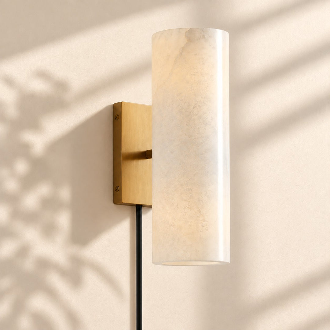Wolvina Plug-In Natural Marble Tube Wall Sconce