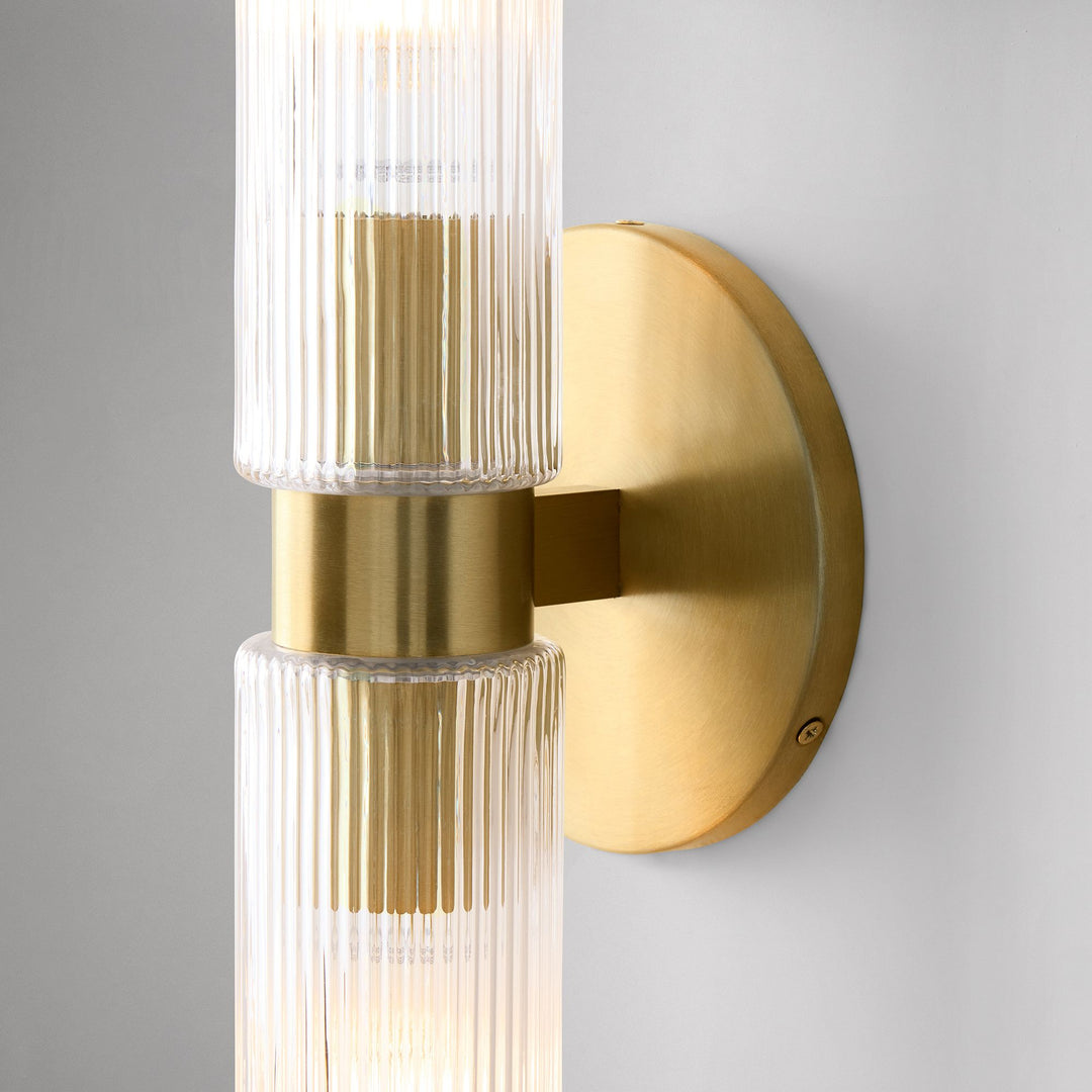 Applique murale Rivora en tube de verre strié – Luminaire double tube en laiton cannelé