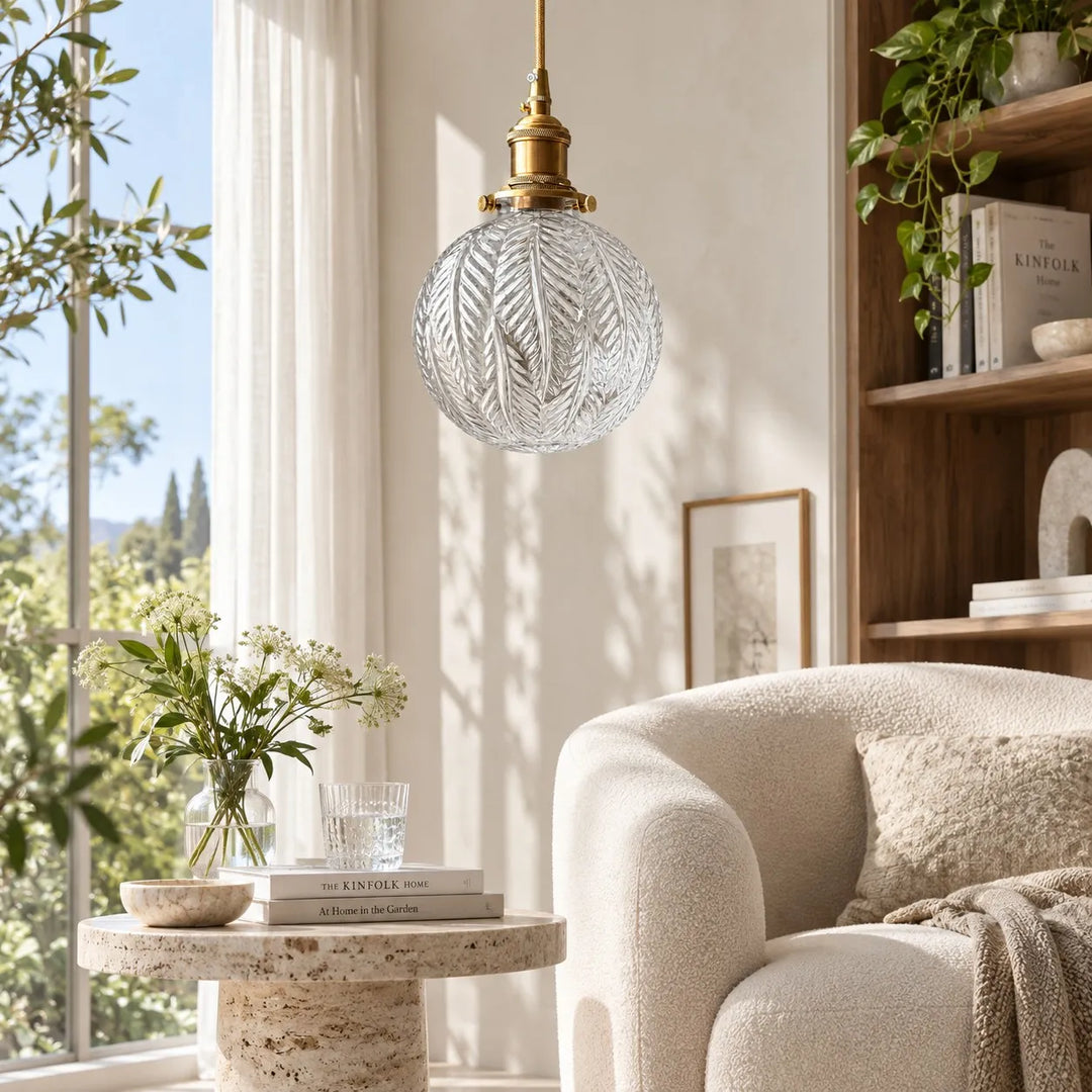 Vintage Leaf-Pattern Glass Ball Pendant Lamp