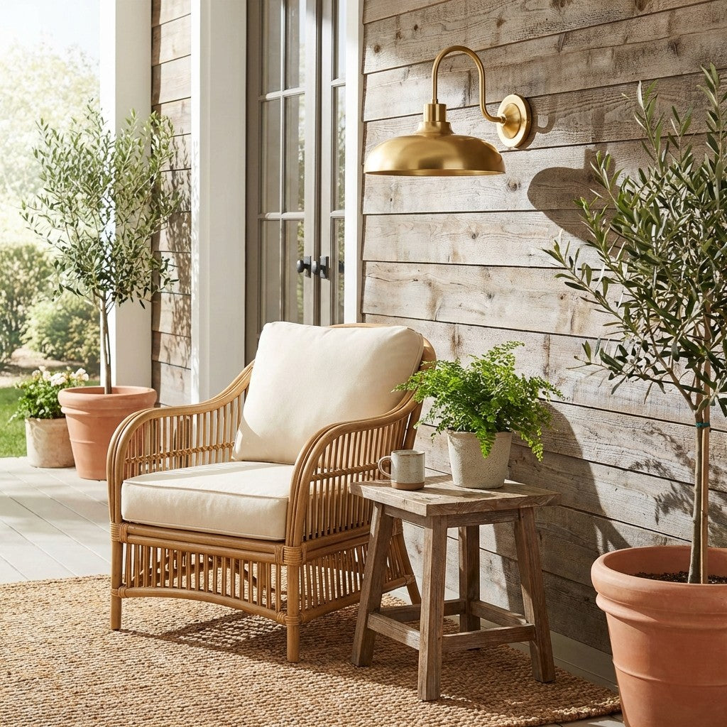 Aplique de Pared de Cúpula Rústica de Metal Industrial Velara - Lámpara Clásica Curvada para Exterior en Porche y Patio U08