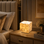 Beamira Mica and Shell Table Lamp - Modern Square Shade Accent Light for Bedroom