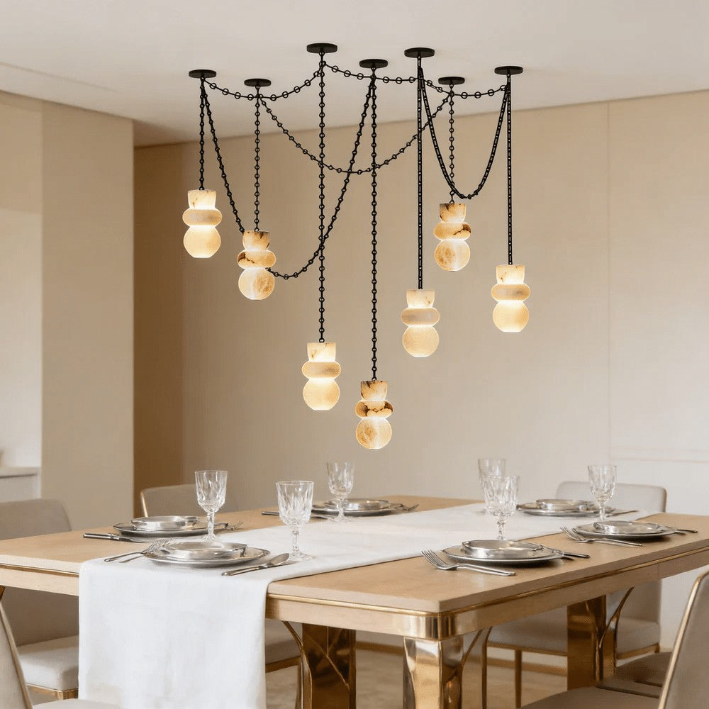 Black Metal Alabaster Chain Swag Chandelier