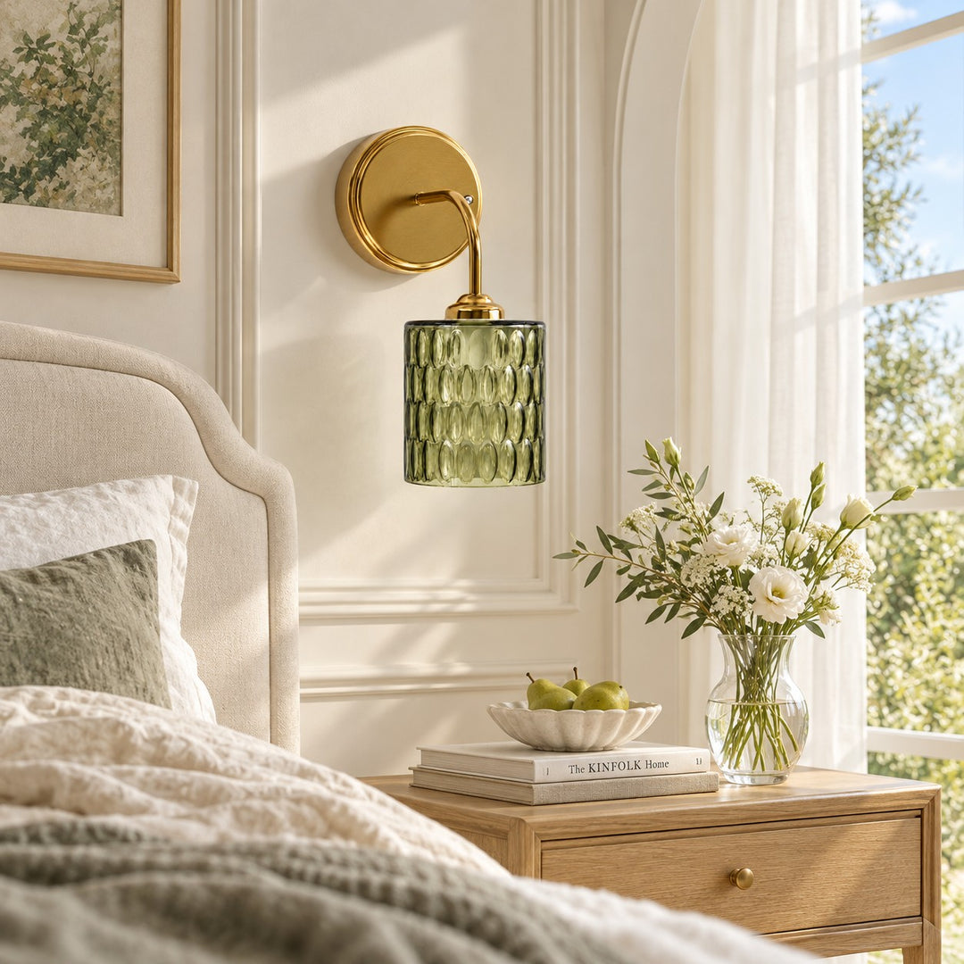 Gold Plate Textured Glass Short Arm Wall Sconce