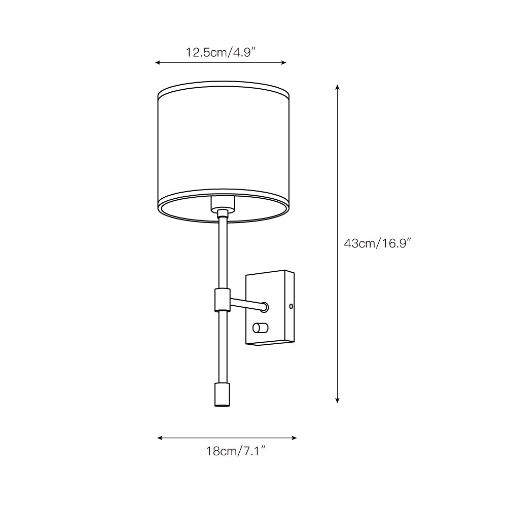 Applique murale Atticus avec abat-jour en tissu - Lampe murale moderne en laiton pour chambre et couloir